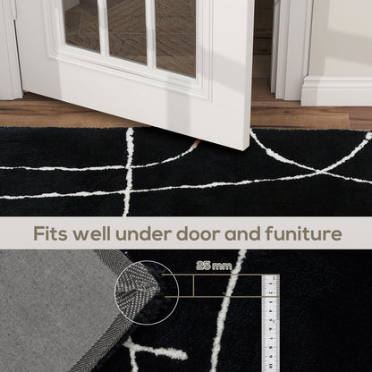 Eldi Black and White Fluffy High Pile Geometric Rug 170 x 120cm
