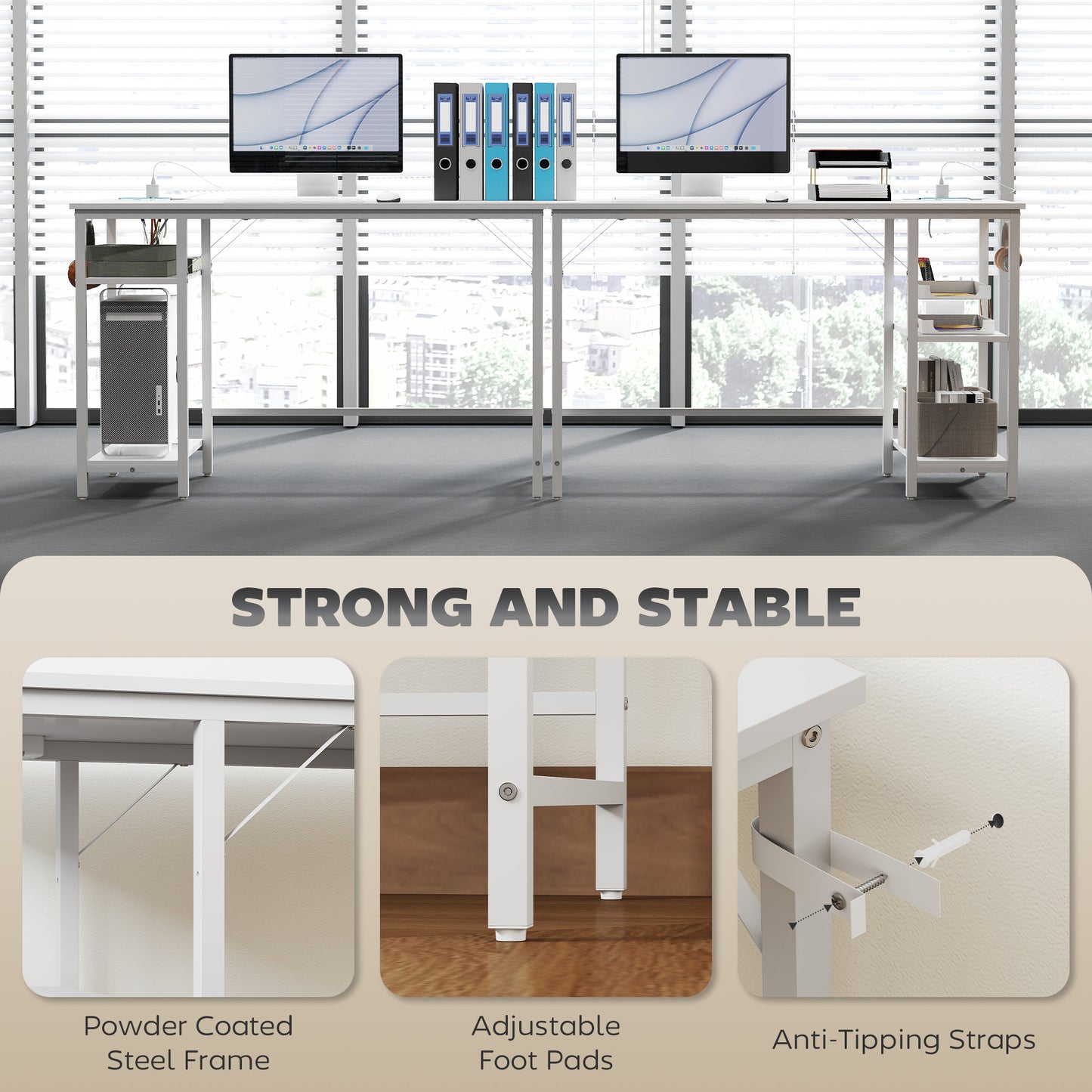 Vima 120cm White Home Office Desk With Integrated Power Sockets