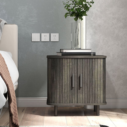 Pasaba Grey Nordic Bedside Table With Tambour Sliding Door And Metal Legs