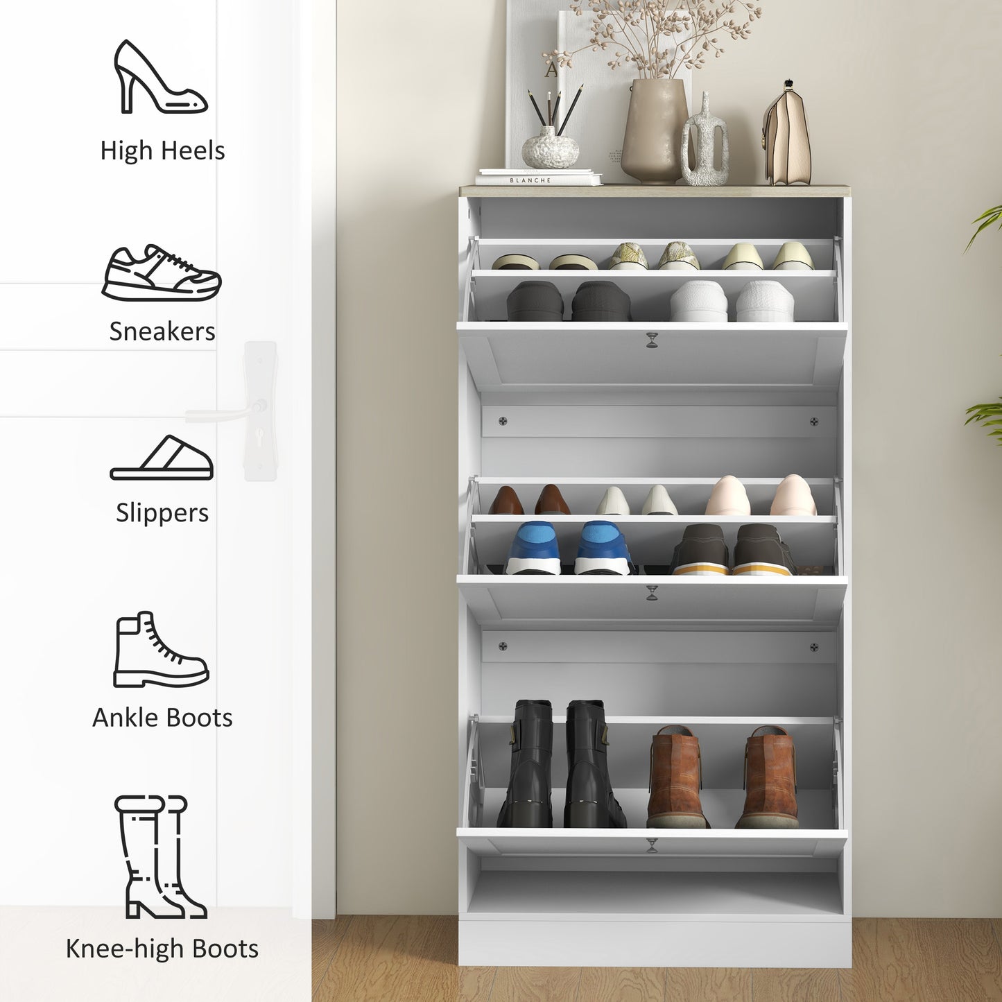 Lone Wooden White and Natural Compact 3 Drawer Shoe Cabinet