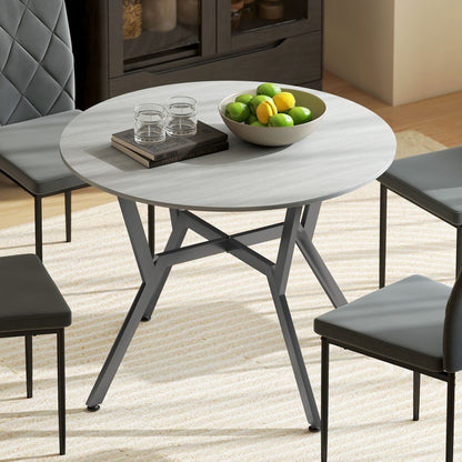 Donato Ziva Grey Round Dining Table With Black Metal Legs And Anti Slip Feet 90cm