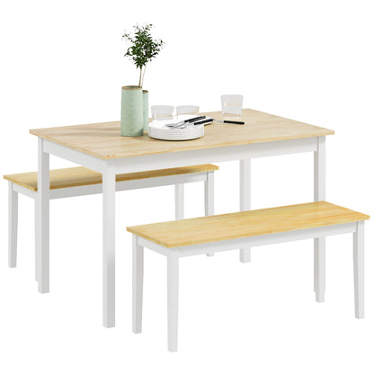 Nirosecco Solid Wood Natural And White Farmhouse Dining Table With Bench Set