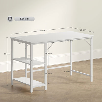 Vima 120cm White Home Office Desk With Integrated Power Sockets