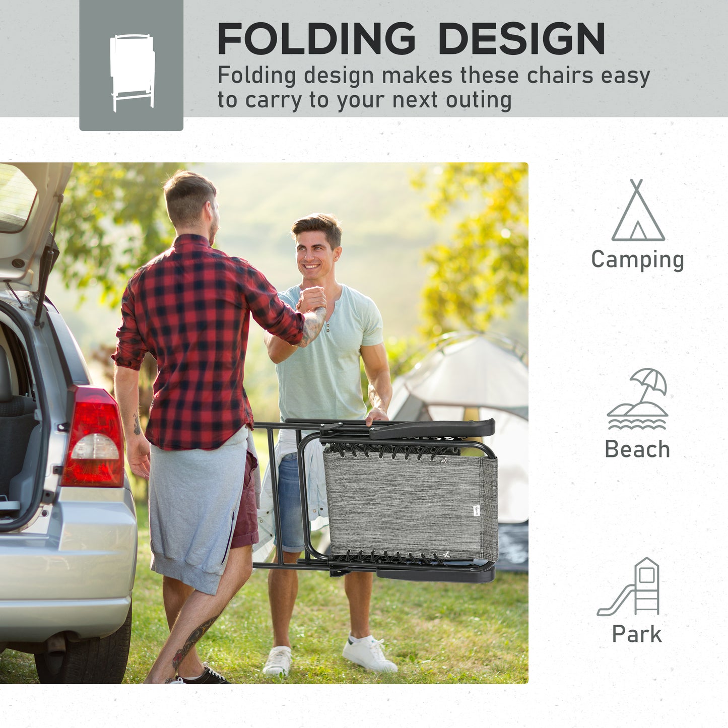 Losota Kefi Metal Grey Set Of 2 Foldable Outdoor Lounger Chairs With Armrests