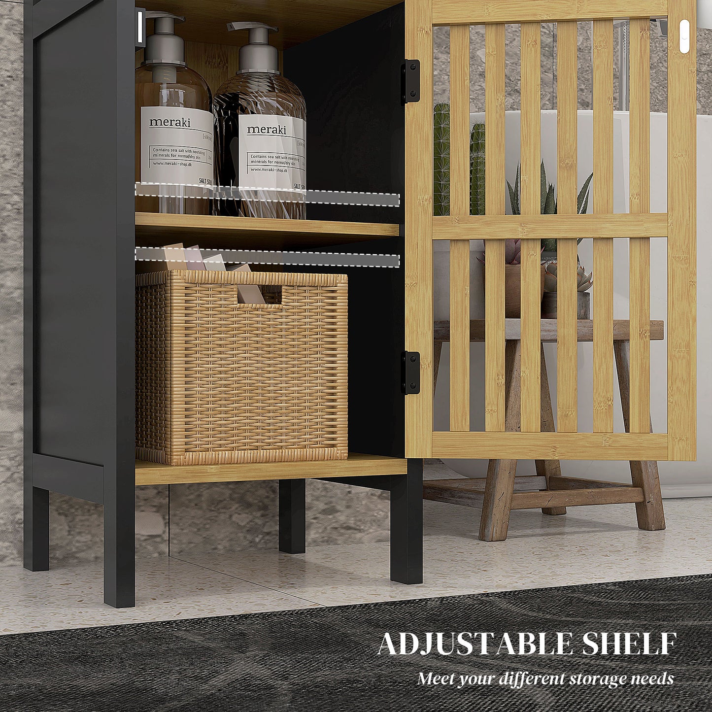 Lava Retro Bamboo Style Bathroom Storage Cabinet With Cut Out Detail