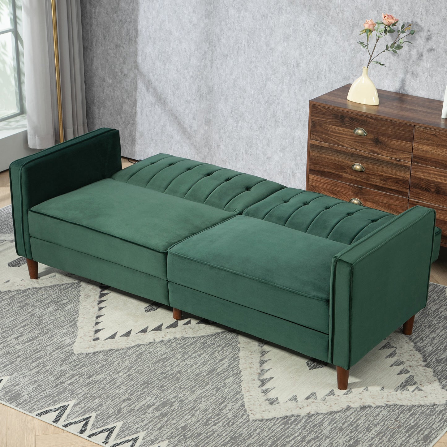Babano Forrest Green Velvet 3 Seater Convertible Sofa Bed