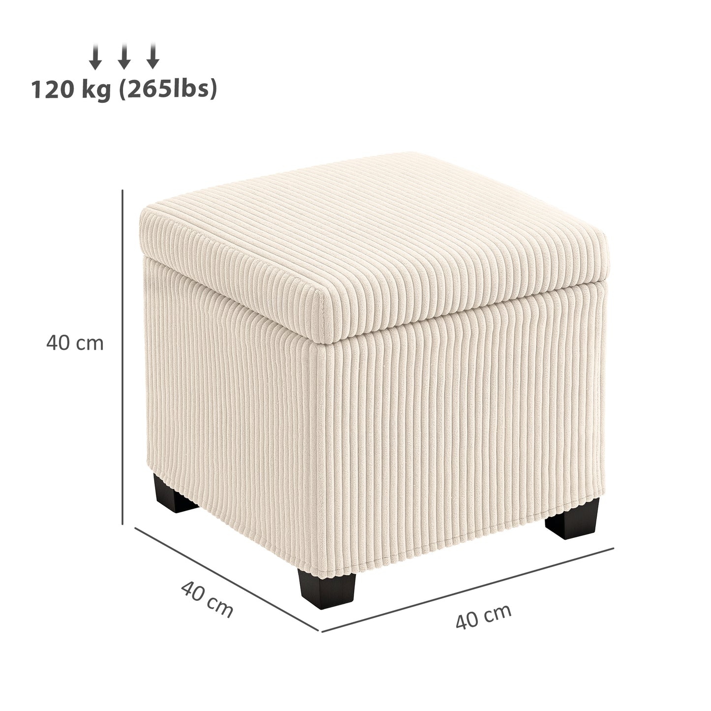Rivima Square Beige Corduroy Storage Ottoman Bench With Removable Lid