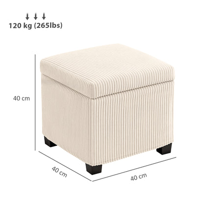 Rivima Square Beige Corduroy Storage Ottoman Bench With Removable Lid