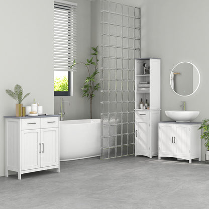 Maraneri Bathroom Furniture Set With Tall Cabinet Floor Storage Drawers And Pedestal Sink Unit White