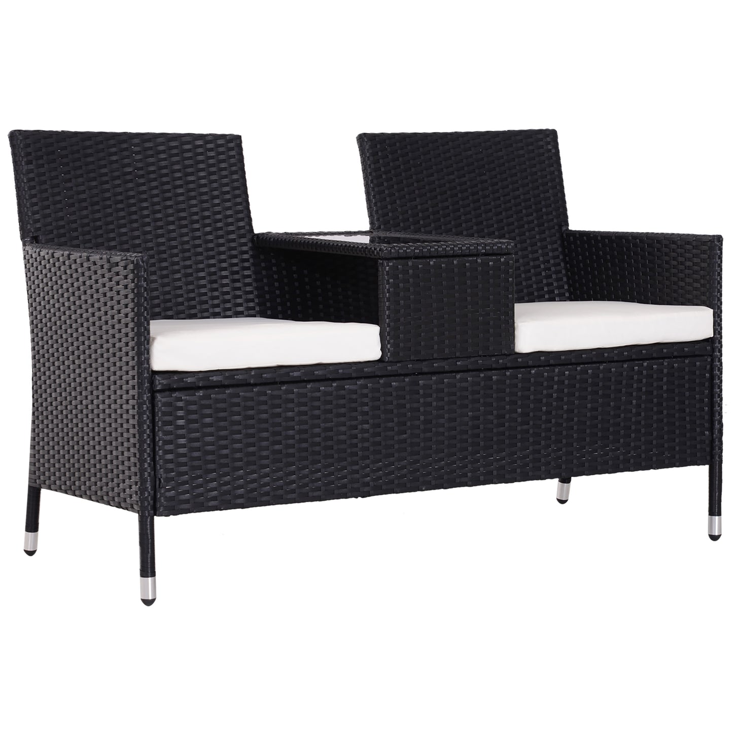 Nole Rattan Black 2 Seater Chair Set With Central Tea Table