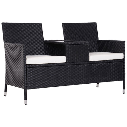 Nole Rattan Black 2 Seater Chair Set With Central Tea Table