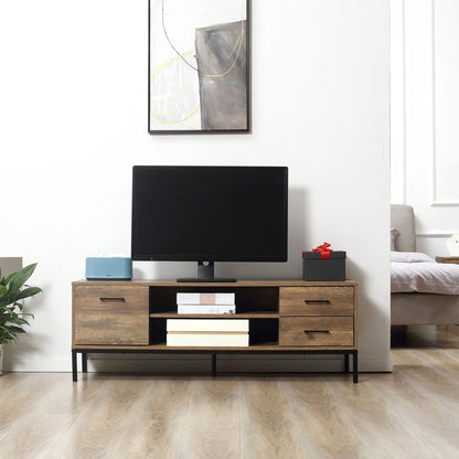 Sodori 132cm Metal And Wood Brown And Black Industrial TV Stand 2 Drawers 1 Door