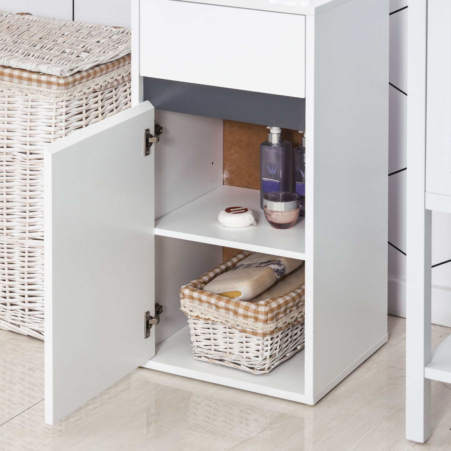 Noseka Bathroom Storage Cabinet With 3 Compartments In White