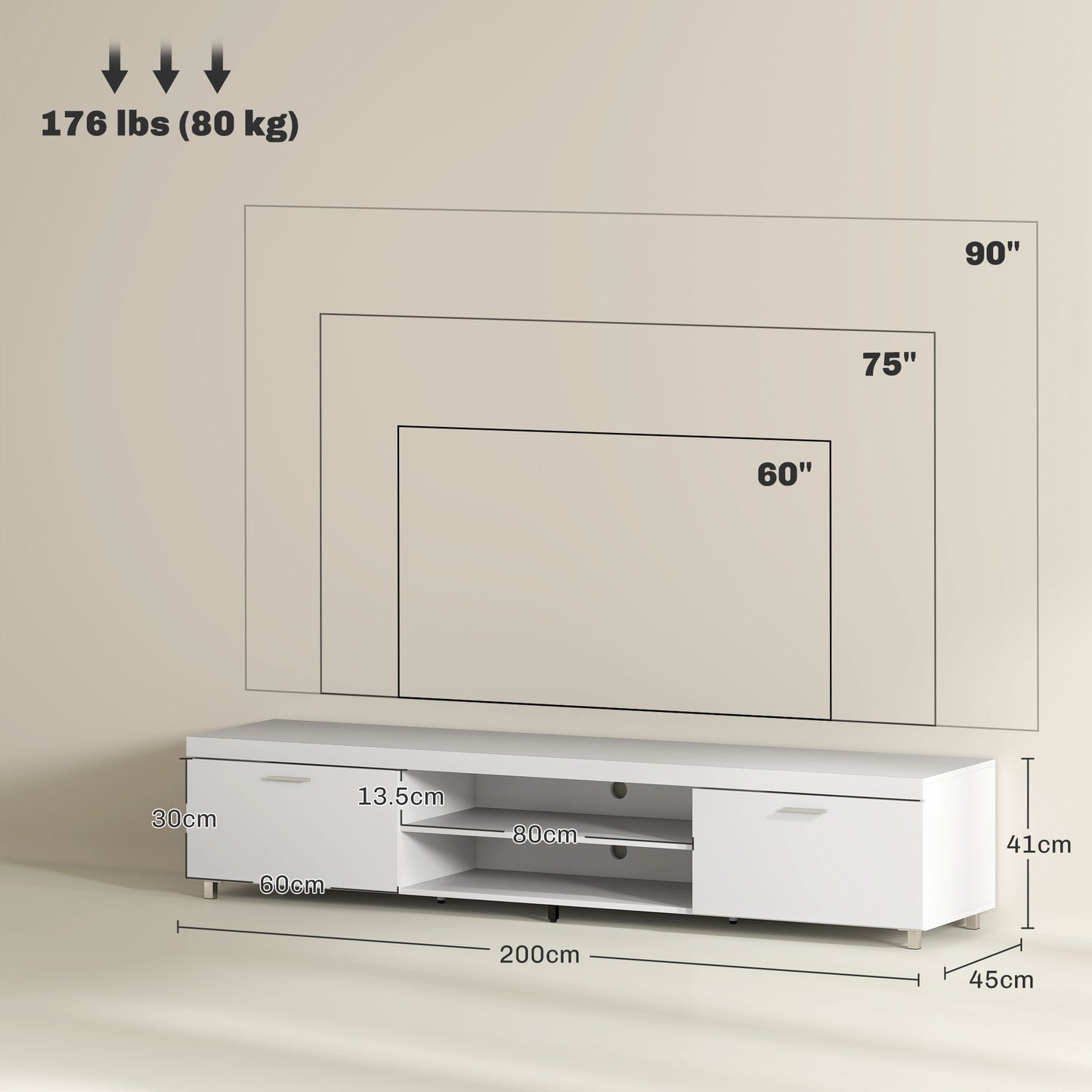 Lata 200cm Wooden White Entertainment Unit With Storage For TVs Up To 90 Inches