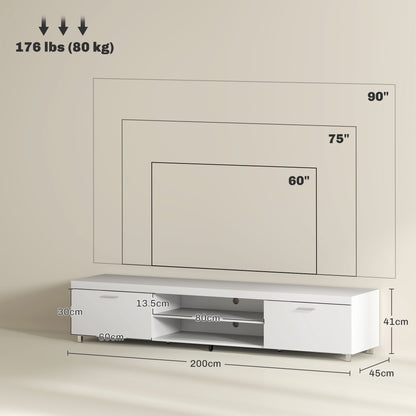 Lata 200cm Wooden White Entertainment Unit With Storage For TVs Up To 90 Inches