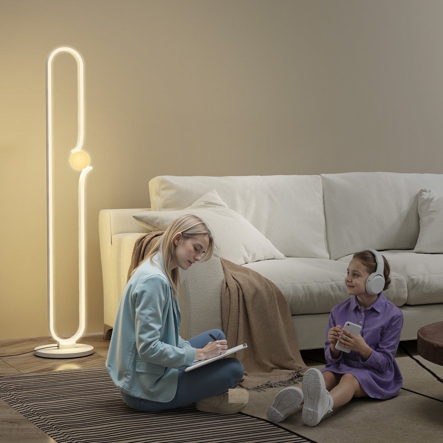 Vanotafa Metal And Glass White Dimmable LED Floor Lamp With Glass Night Light And Foot Switch