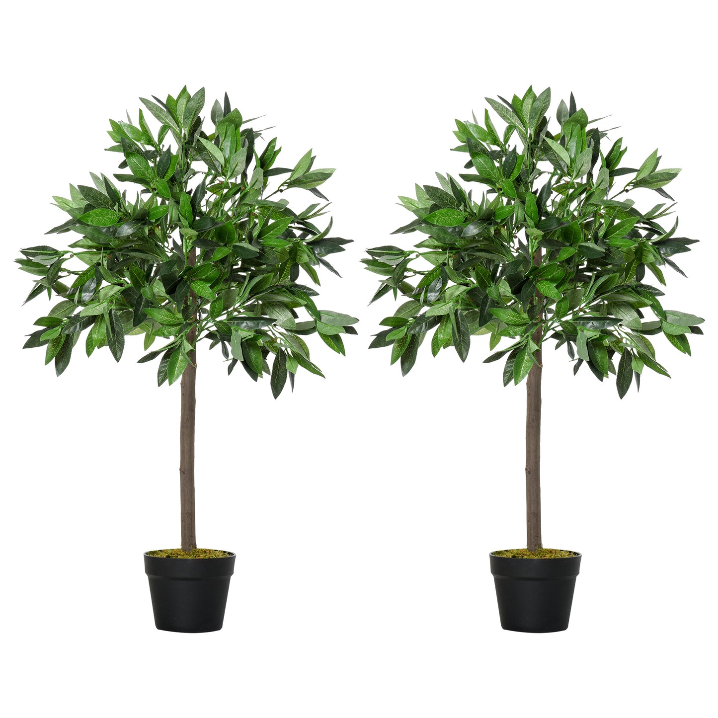 Rani Sumo Set Of 2 Artificial Bay Laurel Trees In Green Supplied In Pots For Indoor Office Use