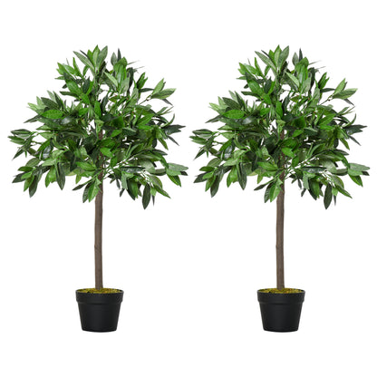 Rani Sumo Set Of 2 Artificial Bay Laurel Trees In Green Supplied In Pots For Indoor Office Use