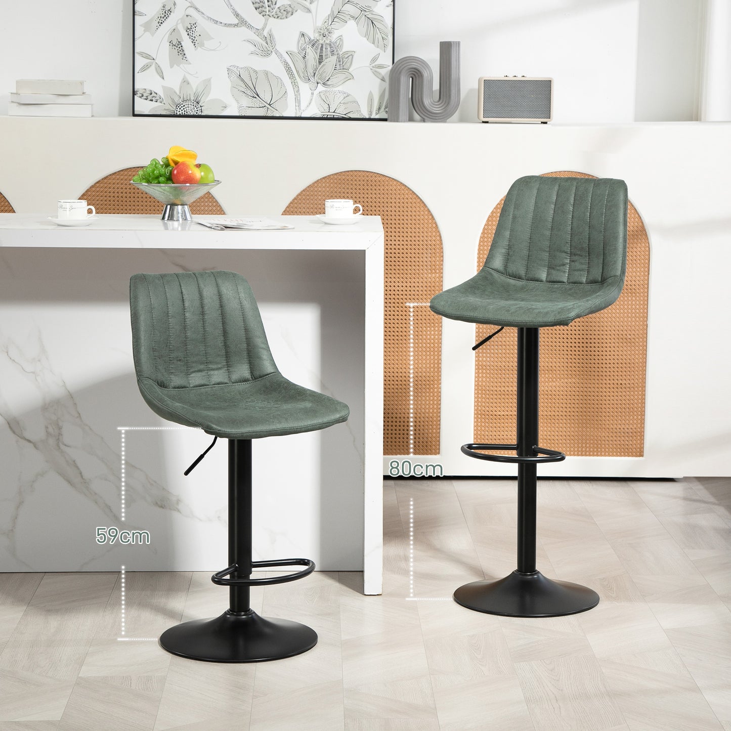 Reli Fabric Green Retro Tub Style Bar Stools Set Of 2 With Padded Seats