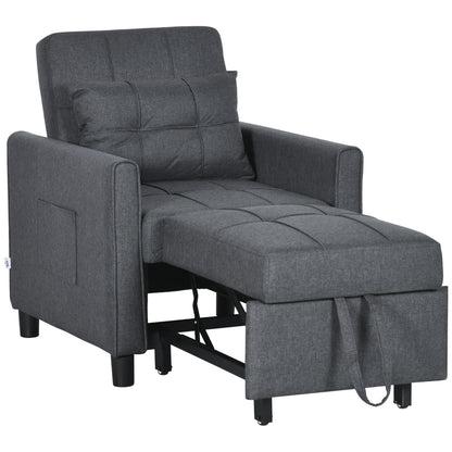 Remina Linen Look Grey 3 In One Single Chair Bed