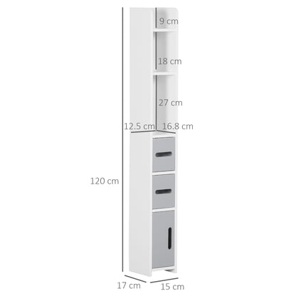 Dono Tall Freestanding Bathroom Storage Unit With OFauxn Shelves And Cupboards Grey