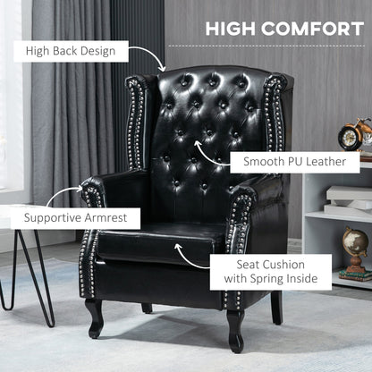 Nana Bafa Black Wingback Accent Chair With Chesterfield Style Tufting And Nail Head Trim