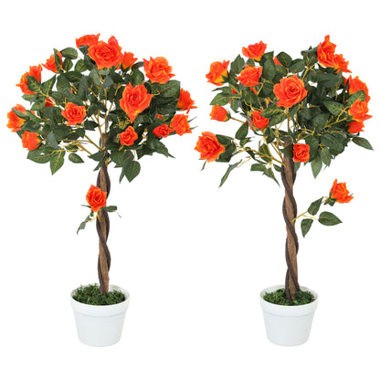 Nerani Set Of 2 Artificial White Rose Floral Plants In Pots H8 90cm Orange