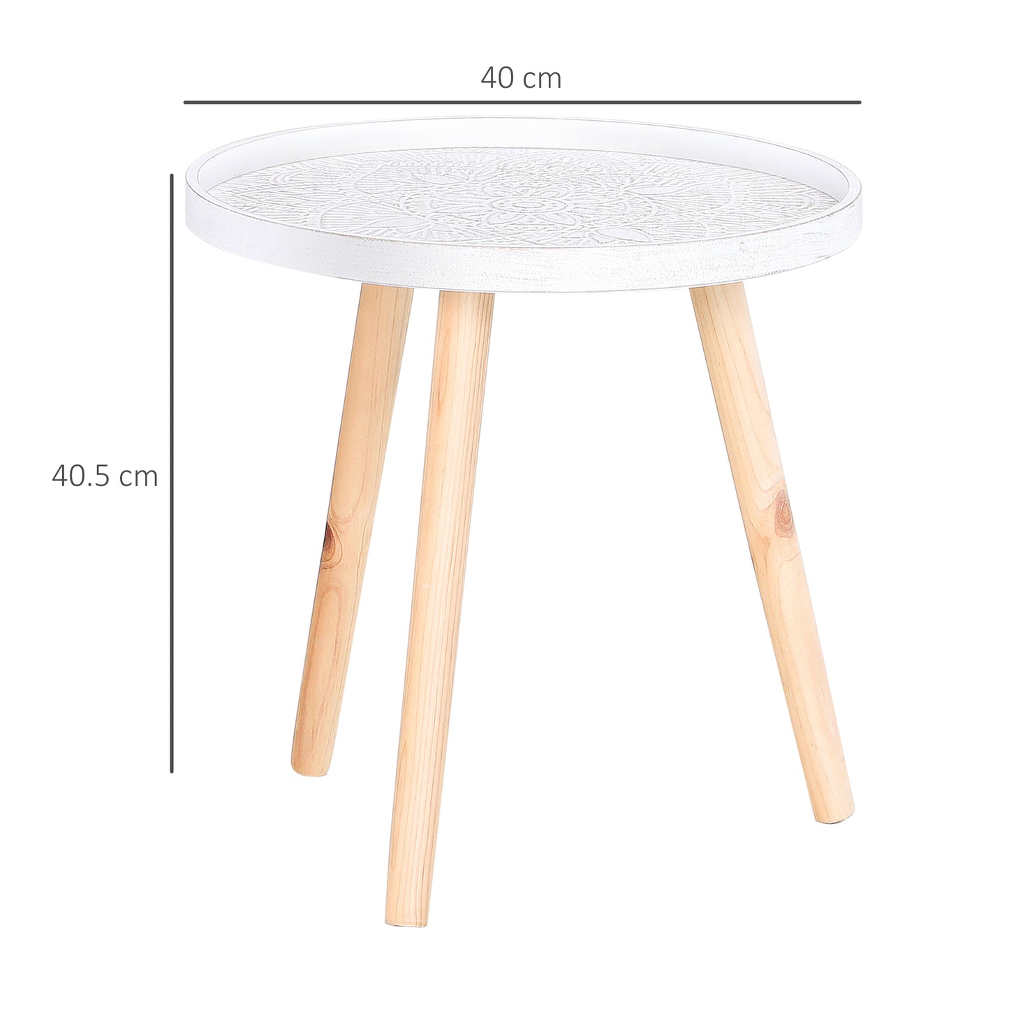 Coma Paba Wood White Set Of 2 Round Bedside Tables With Carved Tray Tops And Solid Legs