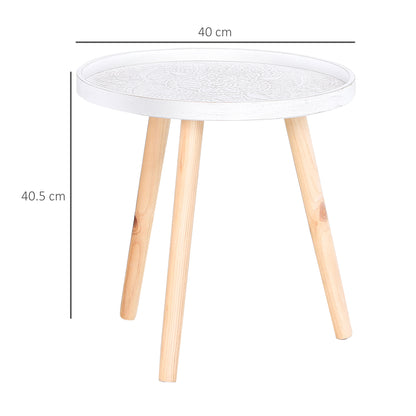 Coma Paba Wood White Set Of 2 Round Bedside Tables With Carved Tray Tops And Solid Legs