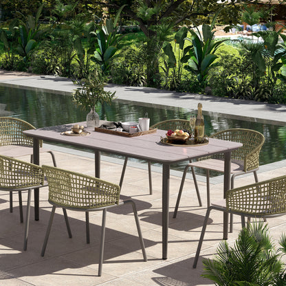Navima Metal Light Grey Rectangular Outdoor Dining Table With WPiece Top For 6