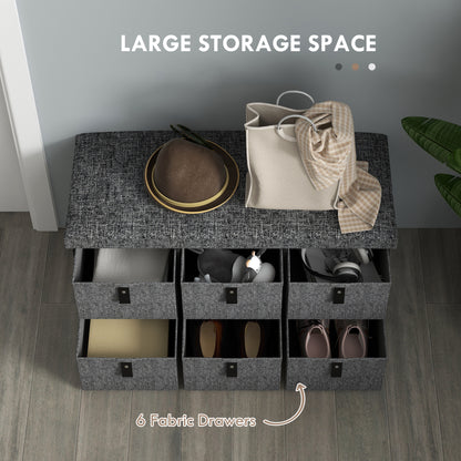 Varare Dark Grey Fabric 6 Drawer Shoe Storage Bench With Cushioned Seat