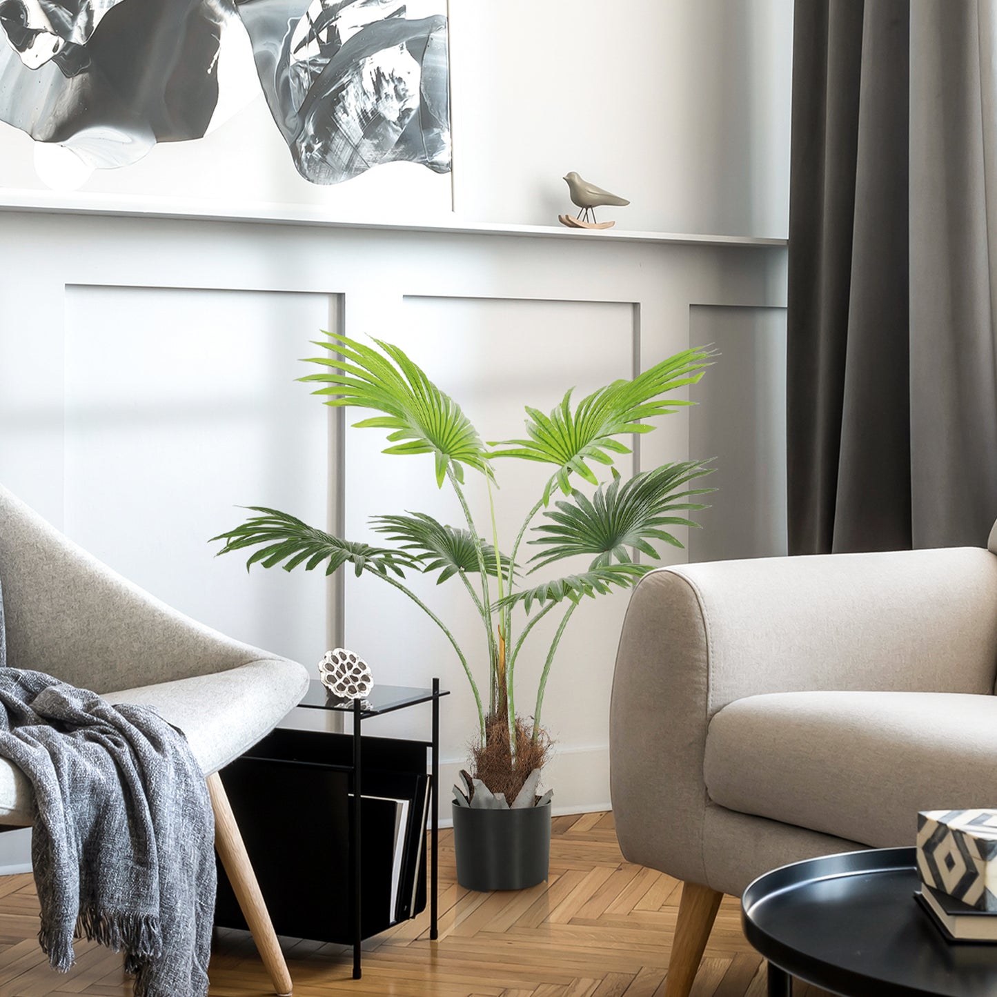 Mazili Artificial Palm Style Tree With Realistic Leaf Detail And Coir Effect Base In Pot H8 94cm Green