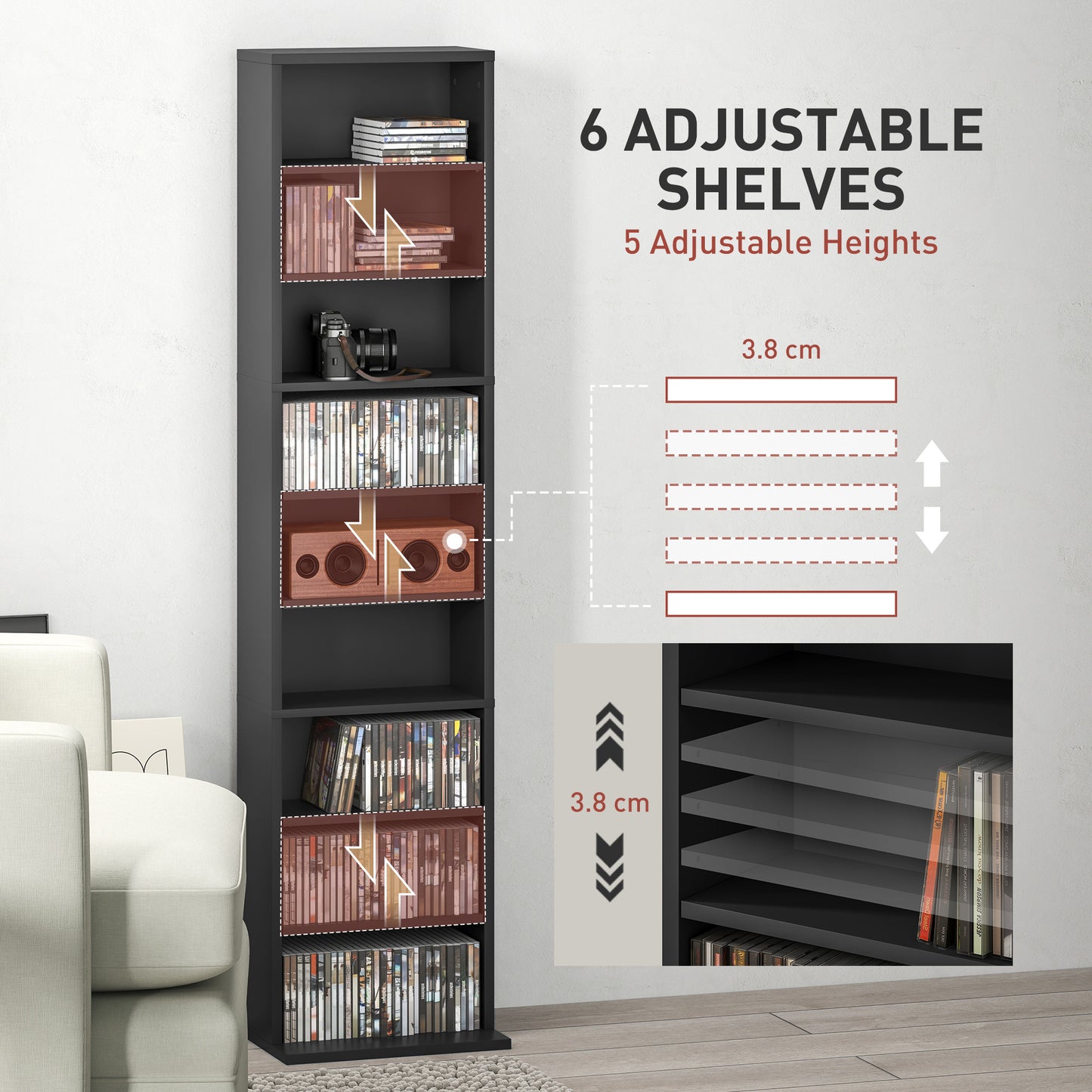 Veka Wood Black Narrow CD Storage Unit With 260 Disc Capacity