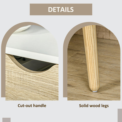 Leel Set Of 2 White and Natural Wood Bedside Tables With Drawer And Bottom Shelf