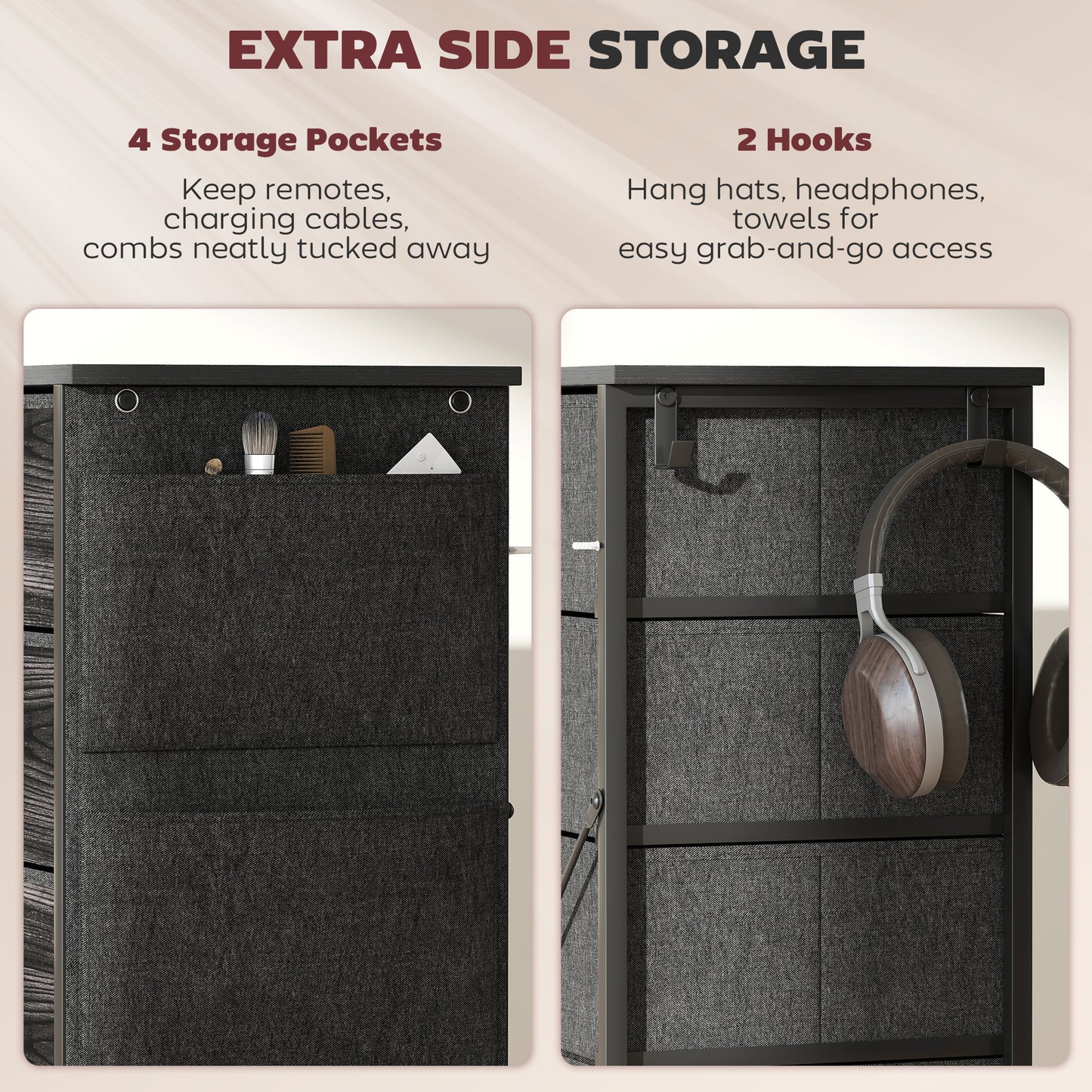 Koratti Fabric And Metal Black 5 Drawer Storage Chest
