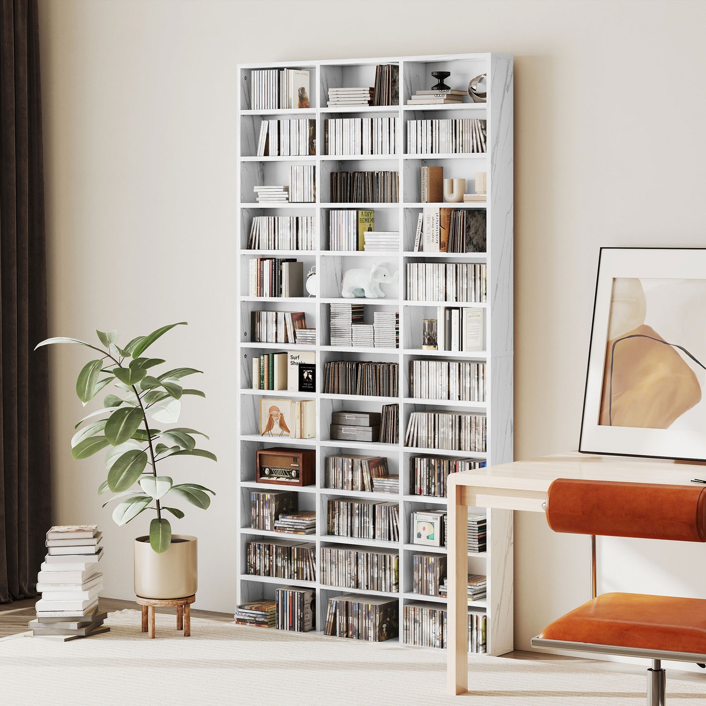 Somole Tano Wooden Marble Effect Adjustable CD Storage Cabinet 102 x 195 cm