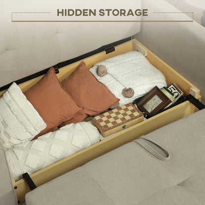 Paraco Snow Flannel Light Brown 2 Seater Pull Out Sofa Bed With Storage And Cushions
