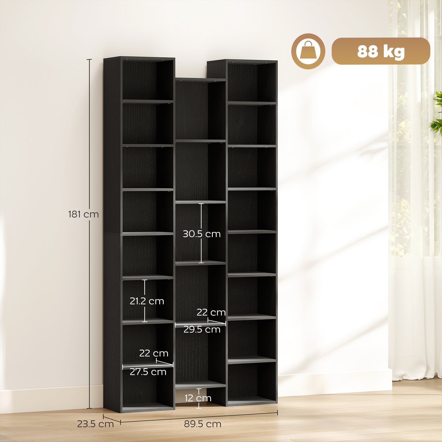 Faelsu Nota Wooden Black Twenty One Compartment Storage Bookcase