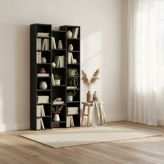 Faelsu Nota Wooden Black Twenty One Compartment Storage Bookcase
