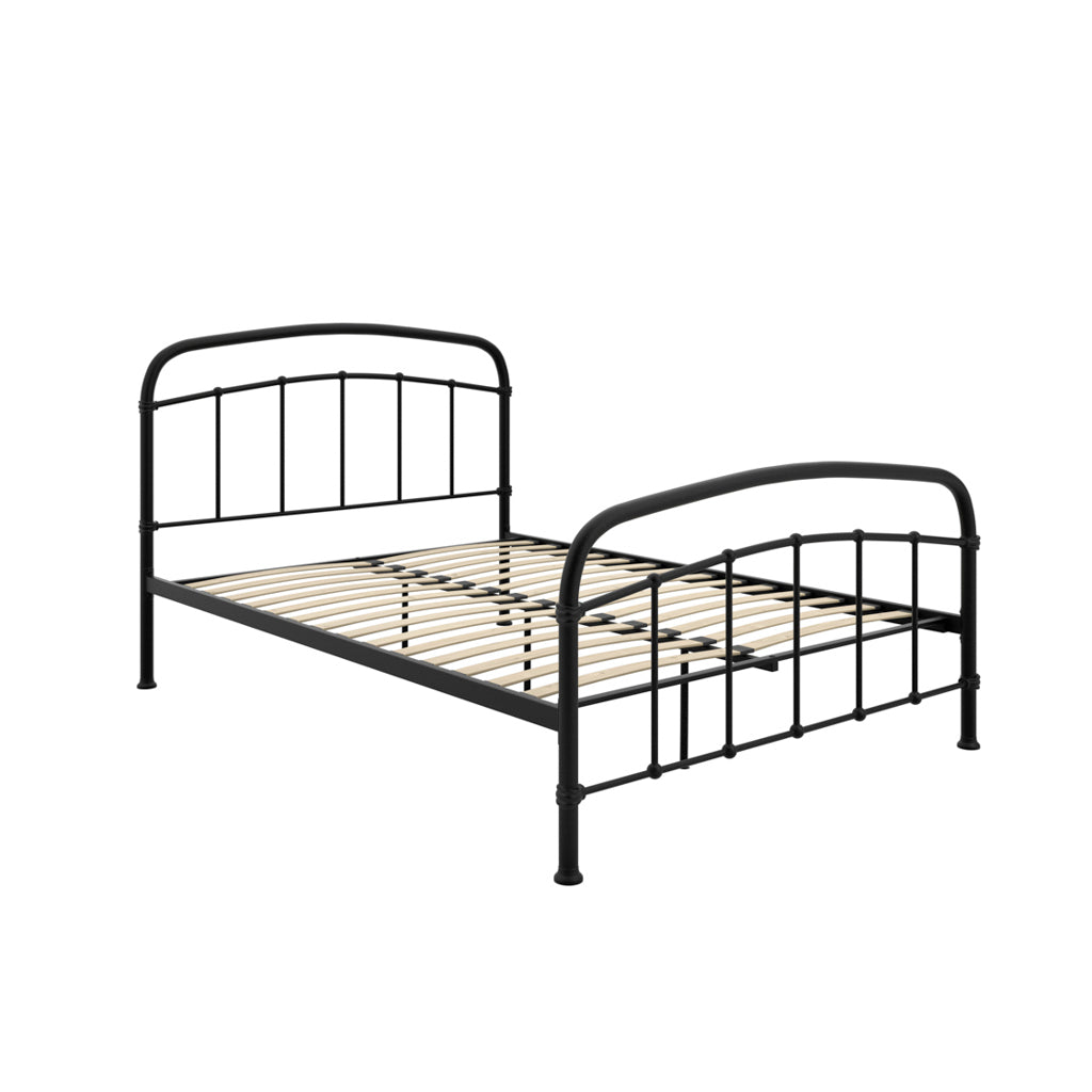 France Black Metal 5ft King Size Black Bed with Headboard and Footboard