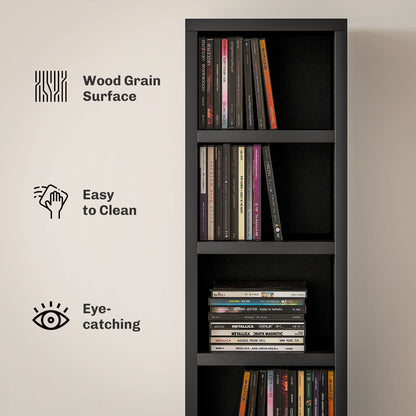 Nisapa Wood Black Tall Narrow Media Storage Tower With 204 Disc Capacity