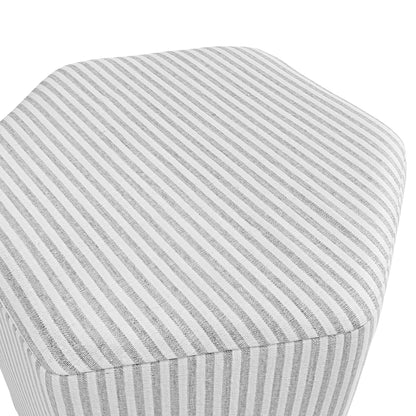 Isabella Grey and White Stripe Upholstered Stool Hexagon Stool