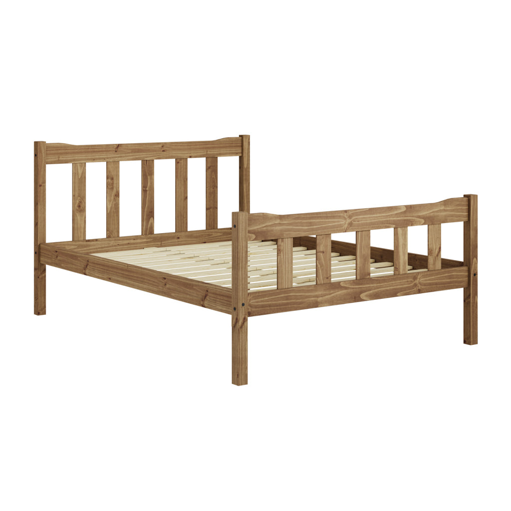 Tralee Brown Wooden 4ft6 Double Bed with Slatted Headboard and Footboard
