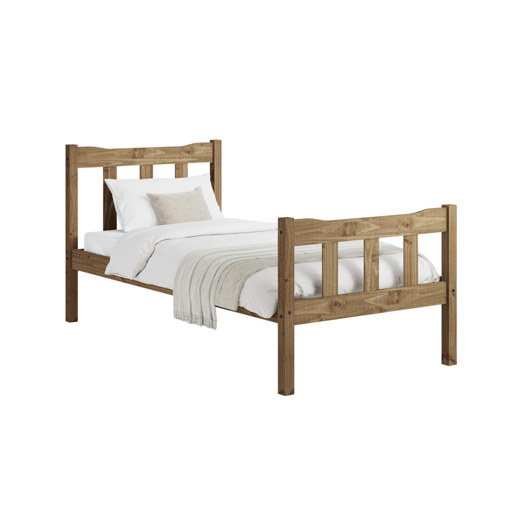 Tralee Brown Wooden 3ft Single Bed with Slatted Headboard and Footboard
