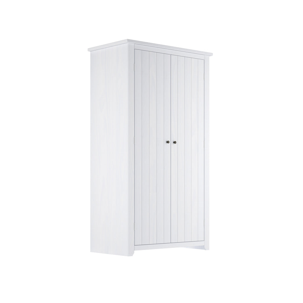 Tralee Panelled White Washed Wooden 2 Door Wardrobe