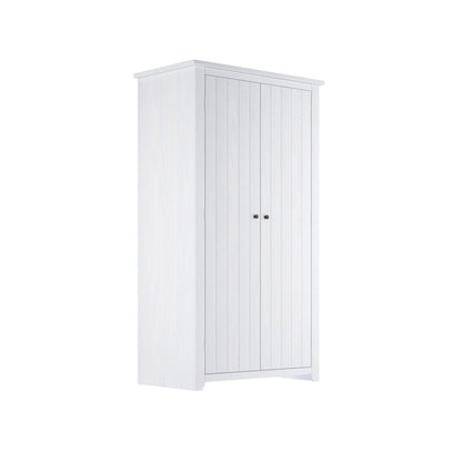 Tralee Panelled White Washed Wooden 2 Door Wardrobe