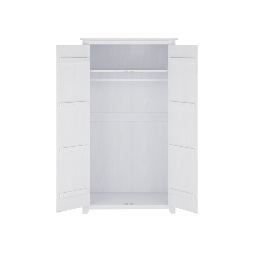 Tralee Panelled White Washed Wooden 2 Door Wardrobe