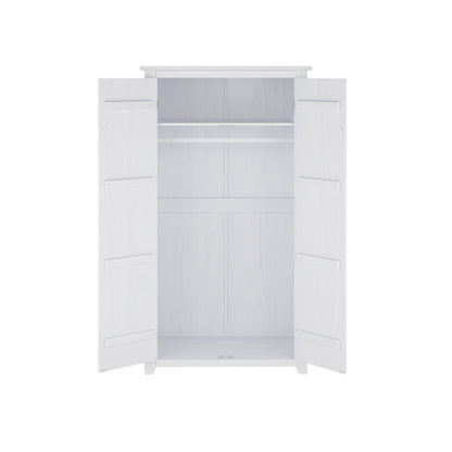 Tralee Panelled White Washed Wooden 2 Door Wardrobe