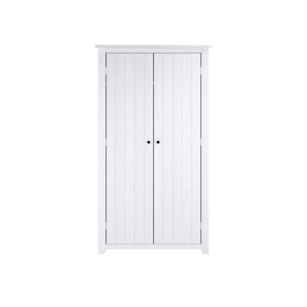 Tralee Panelled White Washed Wooden 2 Door Wardrobe