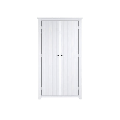 Tralee Panelled White Washed Wooden 2 Door Wardrobe